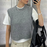 LIZAKOSHT - Y2K Fairy Women Cute Sweater Vest Basic Solid Color Warm Knit Tank Tops Sleeveless Pullover Knitwear for Spring Streetwear