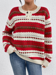 LIZAKOSHT - Autumn and winter women's round collar Christmas vintage red pull-over loose lazy wind knitted long-sleeved sweater