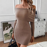 LIZAKOSHT - Women's New Spliced Fashionable Solid Color Slim Fit Casual Long Sleeved Knitted One-piece Collar Dress