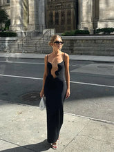 LIZAKOSHT - Women Sexy Black Hollow Out Sling Dress Fashion Sleeveless Wave V-neck Bodycon Maxi Dresses Summer Lady Beach Holiday Robes