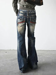 LIZAKOSHT - American Vintage Y2K Flare Jeans Women Low Rise Slim Fit Bell Bottom Denim Pants Hot Girl Retro Fashion Chic Streetwear Trousers