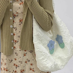 LIZAKOSHT - Designer Aesthetic Womens Shoulder Bag Literary Lightweight Korean Style Fashion Tote Bag Cute Sweet Flower Female Handbag