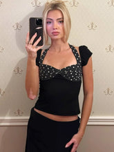 LIZAKOSHT - Summer Halter Short Sleeve T-shirts for Women Female Sexy Backless Polka Dot Patchwork Corset Tee Shirt Streetwear