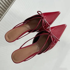 LIZAKOSHT  -  New Brand Sandals Women Sexy Pointed Toe High Heels Shallow Bow Slingback Dress Shoes Low Heel Mules Pumps Women Slipper