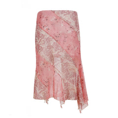 LIZAKOSHT - Boho Chic Color Block Asymmetric Long Skirt Women Fashion Vacation Style Mid Length Flowy Skirt Aesthetic Outfits