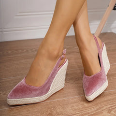 LIZAKOSHT - New Straw Wedges High Heels,Women Platform Pumps,Hemp Summer Shoes,Back Buckle Strap