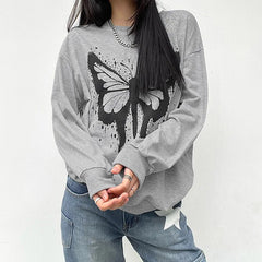 LIZAKOSHT - Instagram Street Personalized Butterfly Print Loose Sweater Coat Women's Wear