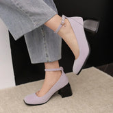 LIZAKOSHT - Square Toe Mary Jane Shoes Women 2024 High Heels Ladies Ankle Strap Purple Green Fashion Loafers Size 43 Pumps Zapatos De Mujer