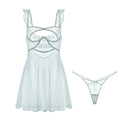 LIZAKOSHT - French Nightgowns Sexy Lingerie See Through Mesh Lace Nightdress Women's Pajamas Embroidery Suspenders Dressing Gowns