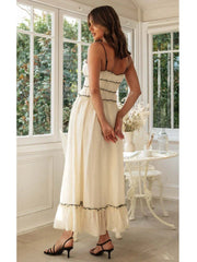 LIZAKOSHT - Spaghetti Strap White Sundress Flounced Edge Women's Dress Summer Beach Style Maxi Dress Bowknot Boho Vestidos 2024