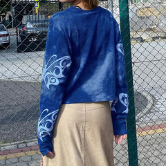 LIZAKOSHT - T-Shirt High Quality Tie-Dye Butterfly Print American Campus Style Women'S Pullover Sweatshirt Loose Slimming Hot Girl Top