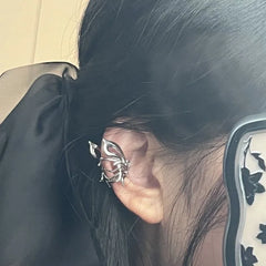 Lizakosht Fashion Punk Butterfly Elf Ear Clip Trendy Design Liquid Metal Wing Ear Cuff No Piercing Earrings for Women Girls Jewelry