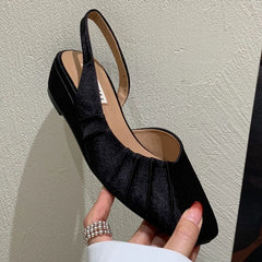 LIZAKOSHT  -  Designer Satin Women's Sandals Comfortable Pleated Square Toe Women Flat Shoes Fashion Party Dress Women Shoes Zapatos De Mujer