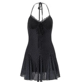 LIZAKOSHT - French Retro Sexy Hottie Black Polka Dot Lace Edge Suspender Dress Women's Waist and Thin Super Fairy A-shaped Dress
