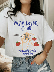 LIZAKOSHT - Women Pasta Lover Club Graphic T-Shirt Retro Fruit Print Tee Short Sleeve Fashion Top Oversized Harajuku Y2k Streetwear T-Shirts