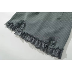 LIZAKOSHT - Y2K Lace Patchwork Striped Mini Skirt Women Sexy Slim Slit Summer Skirts