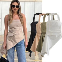 LIZAKOSHT - French Ins Blogger High Street Blouse Women Asymmetrical Sexy Tube Top Off Shoulder Shirt Fashion Muticolor