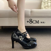 LIZAKOSHT - Designer Luxury Thick Heel Women Mary Jane Shoes Concise Shallow Belt Buckle Shoes Ladies Outdoor Elegant Dress Dancing Pumps