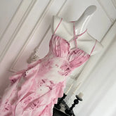 LIZAKOSHT - Sling Dress Tube Top Square Collar Sleeveless Backless Summer Beach Print Women Sexy Loose Dress New Waist Long Dress