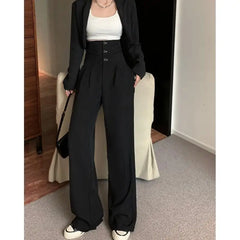 LIZAKOSHT  -  Autumn Trend High-waisted Hong Kong Style Slim Fit Wide-leg Suit Pants for Women Ins Unique Niche Casual Floor-length Pants