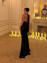 LIZAKOSHT - Elegant Long Dress Women Halter Hollow Out Sleeveless Backless Lace Up High Waist Robe Female Chic Party Evening Dresses