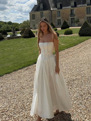 LIZAKOSHT  -  Women Elegant Patchwork Suspenders Maxi Dress Fashion Slim White Backless Sleeveless A-line Dresses Summer Lady Chic Party Robes