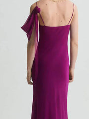 LIZAKOSHT - Summer Hollow Out Slim Banquet Dress Elegant Ladies High Waist Simple Evening Dresses Purple Suspender Sleeveless Low Cut Dress