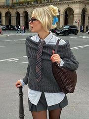 LIZAKOSHT - Solid Slash Neck Knit Pullover For Women Fashion Off Shoulder Long Sleeve Sweater Autumn Casual Loose Female Street Jumpers