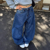 LIZAKOSHT - Washed American Style Wide Leg Jeans High Waist Straight Cut Commute Elegant High Quality Cotton Polyester Blend No Stretch