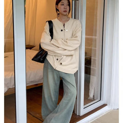 LIZAKOSHT  -  Female Autumn Winter Tops Coat Sweater Cardigan Knit Single Breasted Round Neck Retro Simple Design  New Soft Minority Versatile