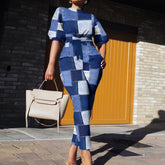 LIZAKOSHT - Slim Print Outfit Women Spring Summer Loungewear Three Quarter Sleeve Fashion Two Pieces Matching Sets O-Neck Elegant Streetwear