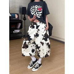 LIZAKOSHT - Summer Women American Retro Punk Apricot Cargo Denim Shorts Y2K 2000s Japanese Harajuku Jorts Jeans Calf-Length Pants