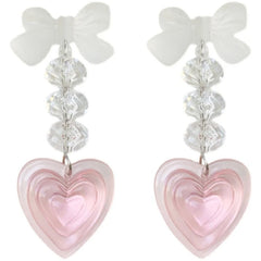 LIZAKOSHT - Pink Heart Pendant Earrings Sweet Temperament Bowknot Earrings Long Crystal Earrings Statement Jewelry