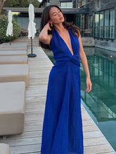 LIZAKOSHT - Halter Deep V Maxi Dresses For Women Fashion Sleeveless Neck Backless Long Dress Summer Sexy Elegant High Waist Party Robe