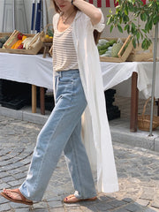 LIZAKOSHT - White Summer Slim Long Dress Sweet Women Chic Short Puff Sleeve Streetwear Mujer OL All Match Elegant Daily