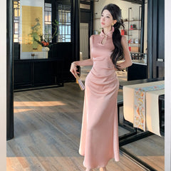 LIZAKOSHT - Ele Long Dr Svel Satin Evening Gown Women's Faionable Retro Sle Maxi Dr for Banquet Summer New