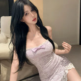 LIZAKOSHT - Internet Celebrity Pure Sweet and Spicy Lace Bow Slim Sexy Hip-covered Dress