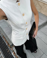 LIZAKOSHT  -  Women Sleeveless Blazer Vest White Office Waistcoat Slim Fit Workwear Summer Business Casual Top Elegant Stand Collar