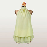 LIZAKOSHT - Beach Vacation Summer Ruffles Mini Sleeveless Dress Women's Fashion Solid Color Hanging Neck Open Back Pleated Dresses