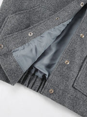 LIZAKOSHT - Women Thick Street Wear Lining Outerwear Female Long Sleeve Button Patchwork Coats Big Pockets Casual Solid Grey Jackets