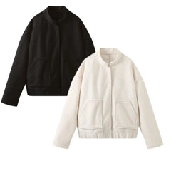 LIZAKOSHT  -  Winter Women Jackets Female Tops Autumn New Fashion Loose Casual Collar Solid Color Bomber Coats Woolen Jacket Women Clothing