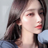 LIZAKOSHT - Simple Trendy Long Tassel Wild Geometric Circle Fashion Jewelry Copper Hoop Earrings Ear Chain Earrings