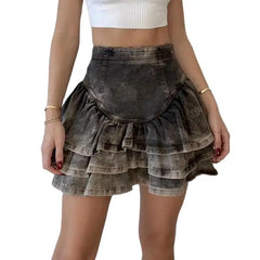 LIZAKOSHT - Streetwear Vintage Short Denim Skirt Women Harajuku Y2k E-Girl High Waist Mini Skirt Gothic Punk Loose Cake Skirts New Design