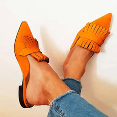 LIZAKOSHT - Women Slippers Mules Shoes Flat Heels Pointed Toe Shoes Casual Slides Women's Shoes