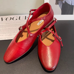 LIZAKOSHT - Autumn Women Flat Shoes Fashion Round Toe Slip On Ladies Eelgant Mary Jane Shoes Soft Flat Heel Outdoor Dress Boat Shoes New