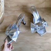 LIZAKOSHT - Summer Fashion Butterfly-kont Square Toe Slide Women Slippers Sexy Thin High Heels Striptease Shoes