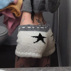 LIZAKOSHT - Retro Star Printed Strap Shorts Female Low Waist Sexy Slim Y2k Spice Girls Knitted Casual Pants