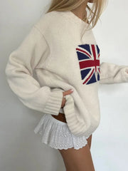 LIZAKOSHT - Street Loose Casual Sweater Y2K Chic Long Sleeve Vintage Flag Tops Casual Autumn Winter Elegance Harajuku Warm Pullover