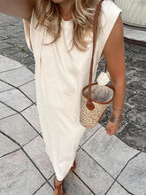 LIZAKOSHT - Women Casual Solid Knit Midi Dress Loose O-neck Sleeveless Basic Dresses 2024 Summer Office Lady Chic Thick Commuting Robes