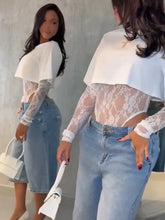 LIZAKOSHT - Lace T-shirt Top Jumpsuit Women O-neck Full Sleeve Irregular Fit Tops Summer Fashion Female Streetwear Fake Two Pieces